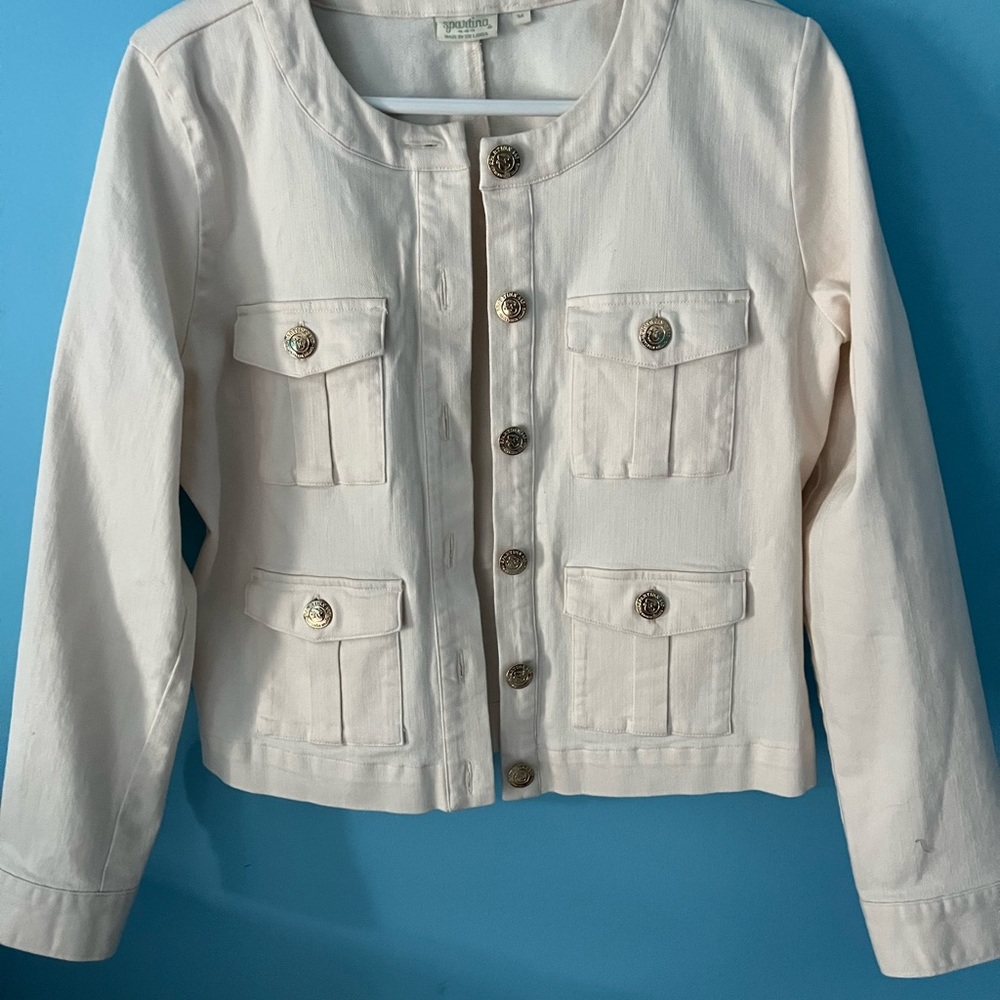 Spartina Light Cream Button-Front Pocket Jacket